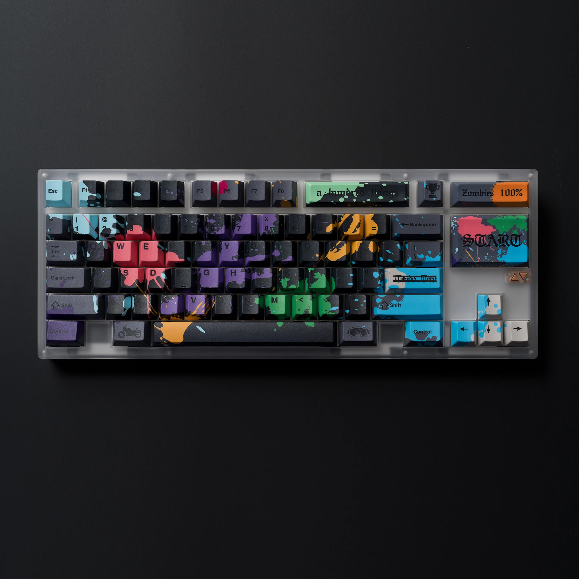 Teclado Azul Zom Tema Key Caps, Sublimação Térmica PBT, Cherry Altura Keycaps, Anime Estilo Graffiti Zombies, 100% DIY Personalizado