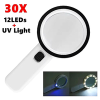 Hand-Held 30X High Magnification Magnifier With 12 LED Lamp Beads Is Suitable For The Elderly To Read Reusable Easy To Use