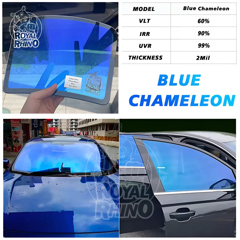 

Blue Chameleon VLT 60% Car Windshield Tint Solar Protection Film Anti UV 99% Decorative Protective Foils For Car Windows