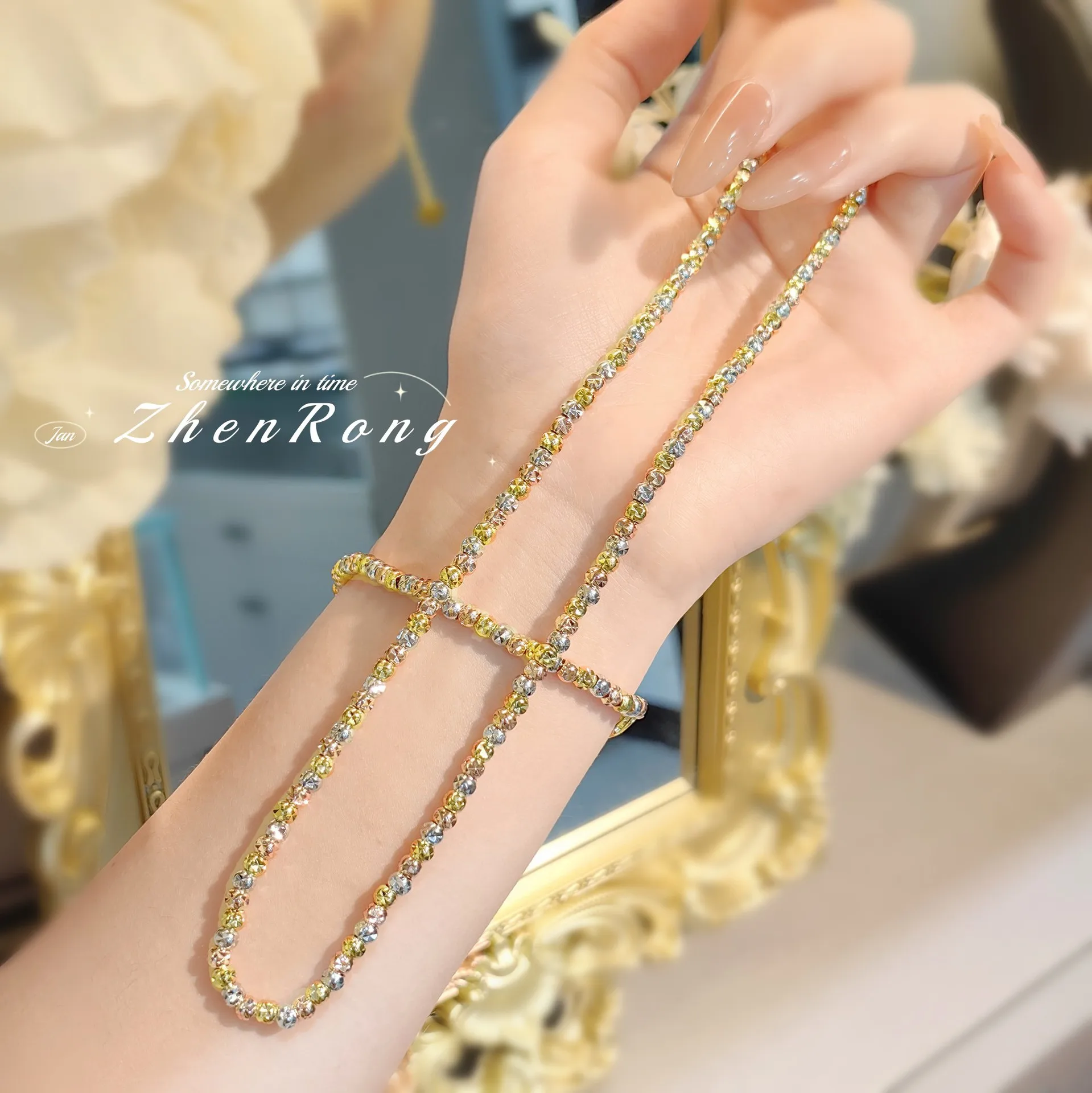 S925 Sterling Silver Necklace Necklace universal Chain Sweater Chain Premium Bracelet Women's 5mm Laser Beads