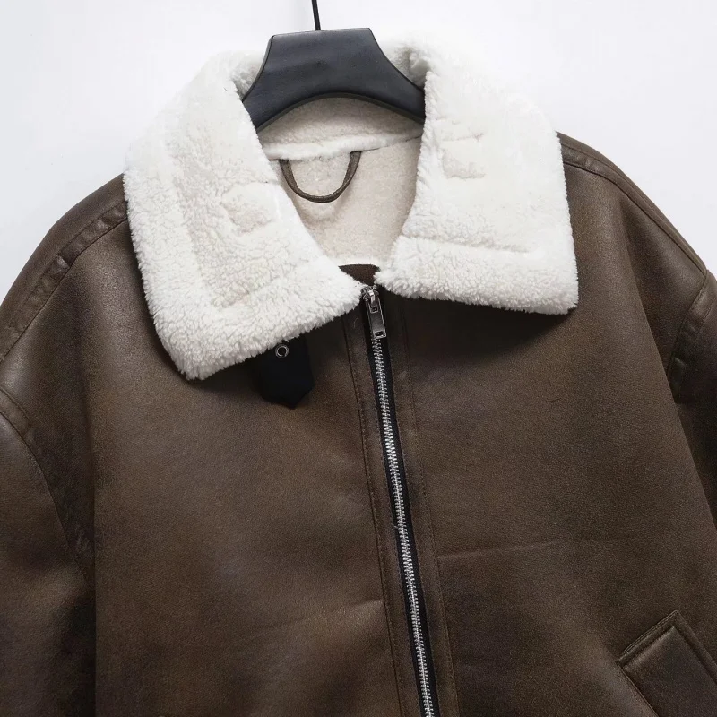 

Autumn Winter New European American Style Double-sided Lapel Leather and Fur Integrated Coat