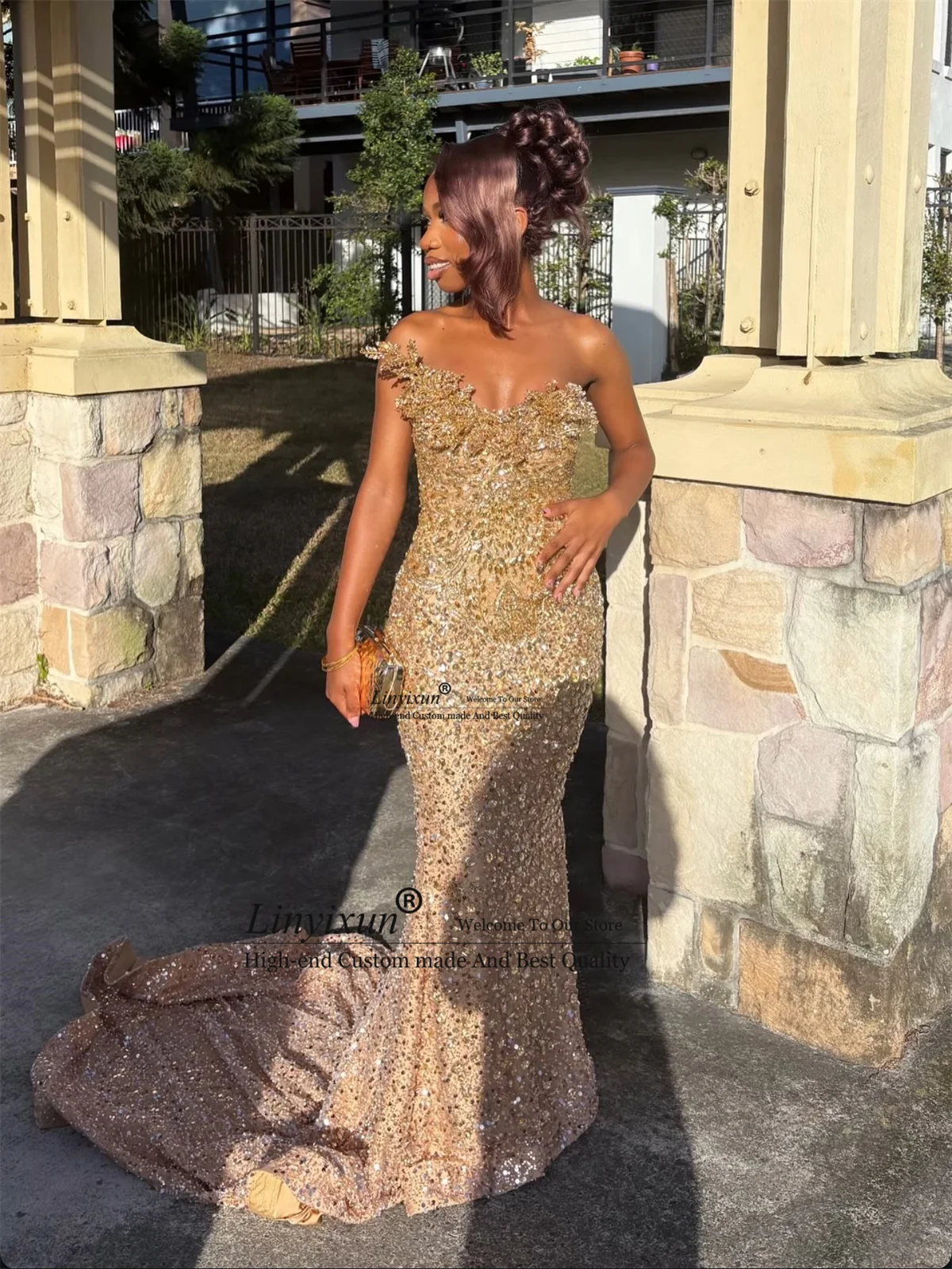 Sparkly Diamond Stones Mermaid Prom Dresses With 3D Floars Evening Party Gown Customized Long Birthday Aso Ebi Robe De Soiree