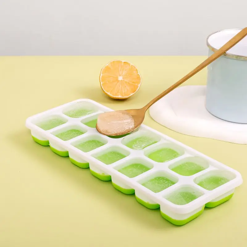 Green 14 Grid Square Soft Bottom Silicone Ice Cube Mold DIY Easy To Demould Summer Homemade Ice Cube Box