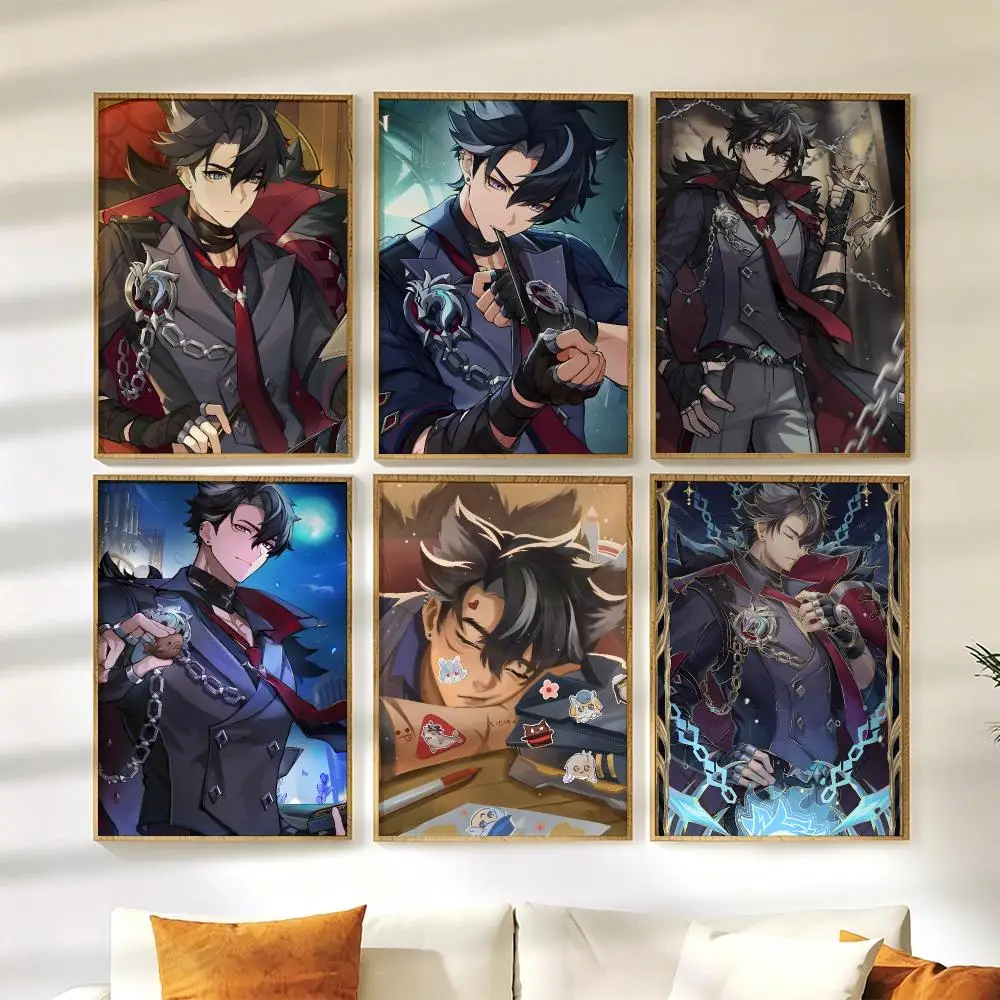 Game G-Genshin Impact Wriothesley Poster Wall Stickers HD Painting Self Adhesive Art Decals for Living Room Home Bedroom Decor