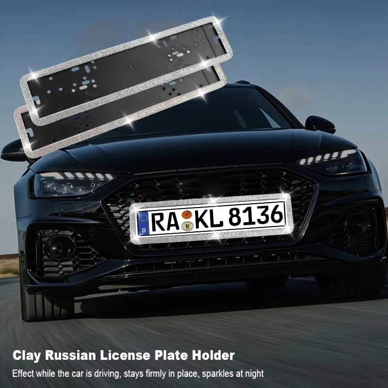 New Color Diamond Russia European Car License Plate Frame Luxury Rhinestone Stainless Auto Registration Plate Holder Decorate