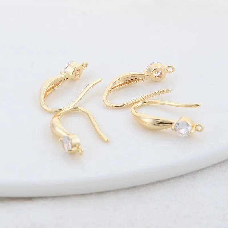 10*18MM 14K Gold Plated and Zircon Stud Earring Making Supplies Earring Hook  For Jewellery Accessories