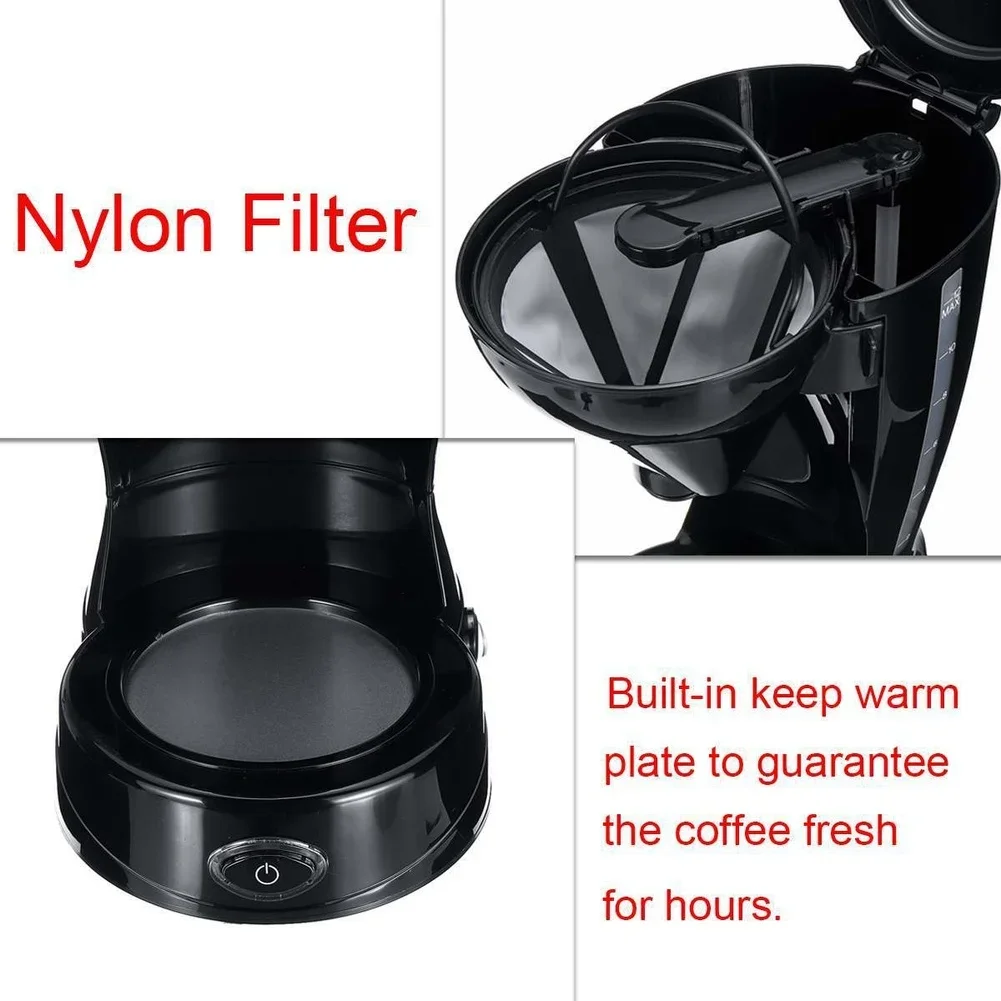 Compact 12 Cup Drip Coffee Maker with Glass Carafe and Reusable Nylon Filter Basket for Home and Office Coffee and Tea Brewing