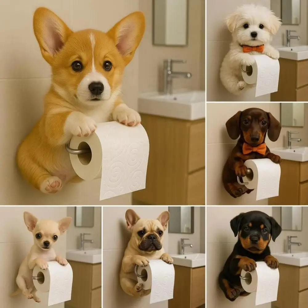 

Resin Dog Toilet Paper Holder 3D Dog Shape Space Saving Roll Paper Organizer Decorative Multifunctional