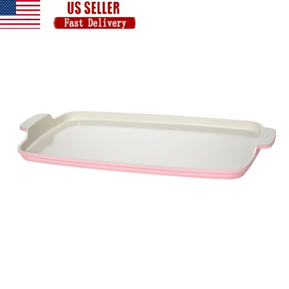 

Double Burner Griddle Cast Aluminum Nonstick Cooking Surface Fast Heating Dishwasher Safe Compatible Gas Electric Stovetops