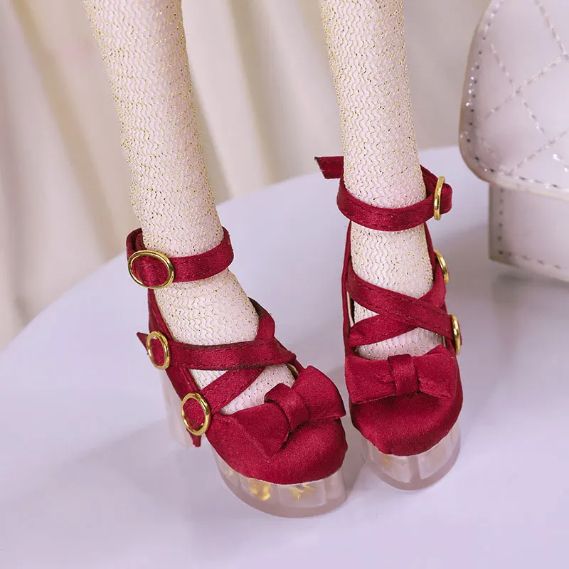 1/4 BJDドールシューズ ハンドメイド 5.2cm * 2.2cm カラーブロッキング ビッグボウ ハイヒール ドールアクセサリー おもちゃ 厚底 カジュアルシューズ