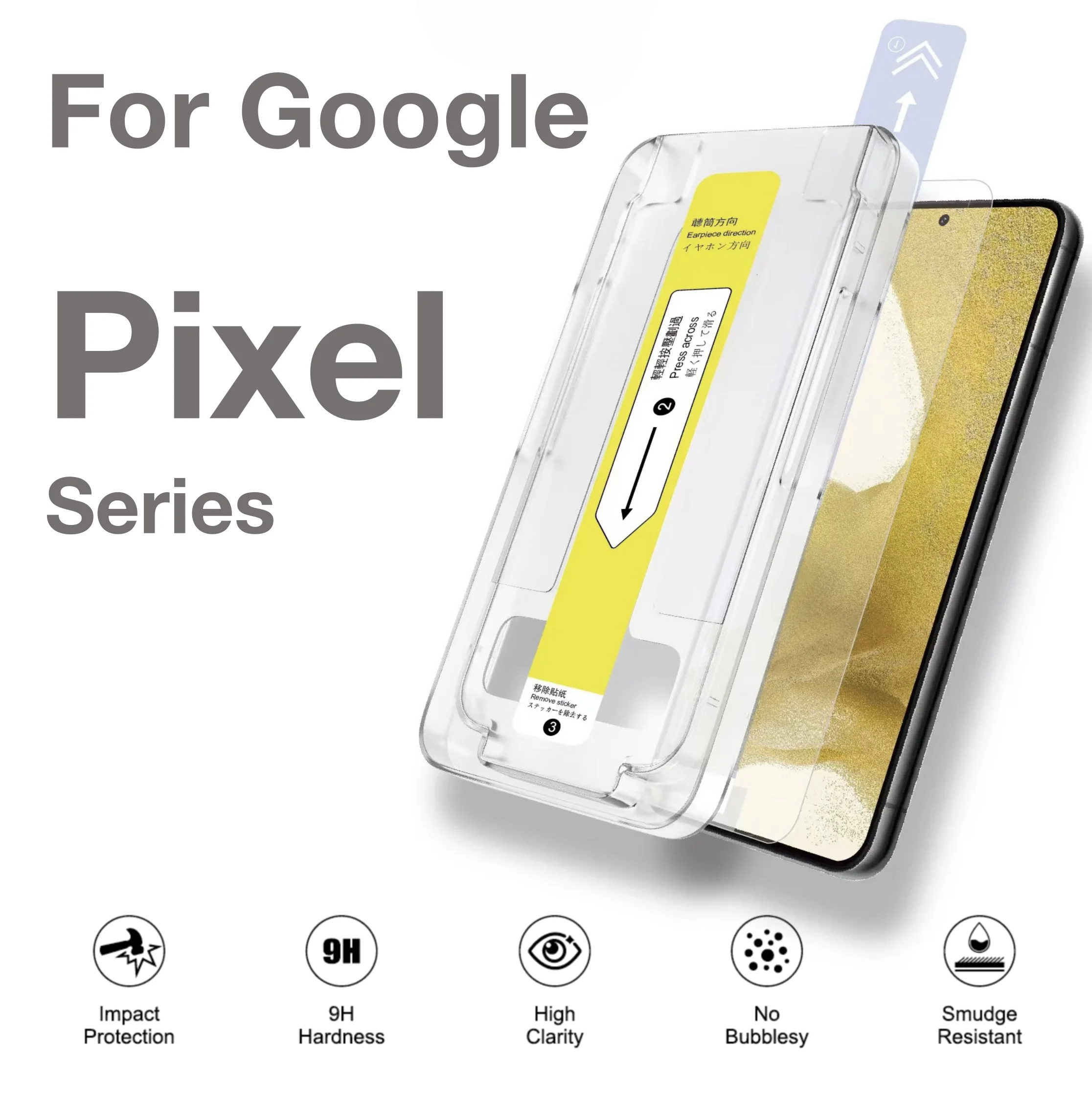 Für Google Pixel 11 10A 6a 7 7a 8 8a 9 9a 10 Pro XL Displayschutzfolie aus gehärtetem Glas, staubfrei, mit Installationskit zum Entfernen – Detail 1