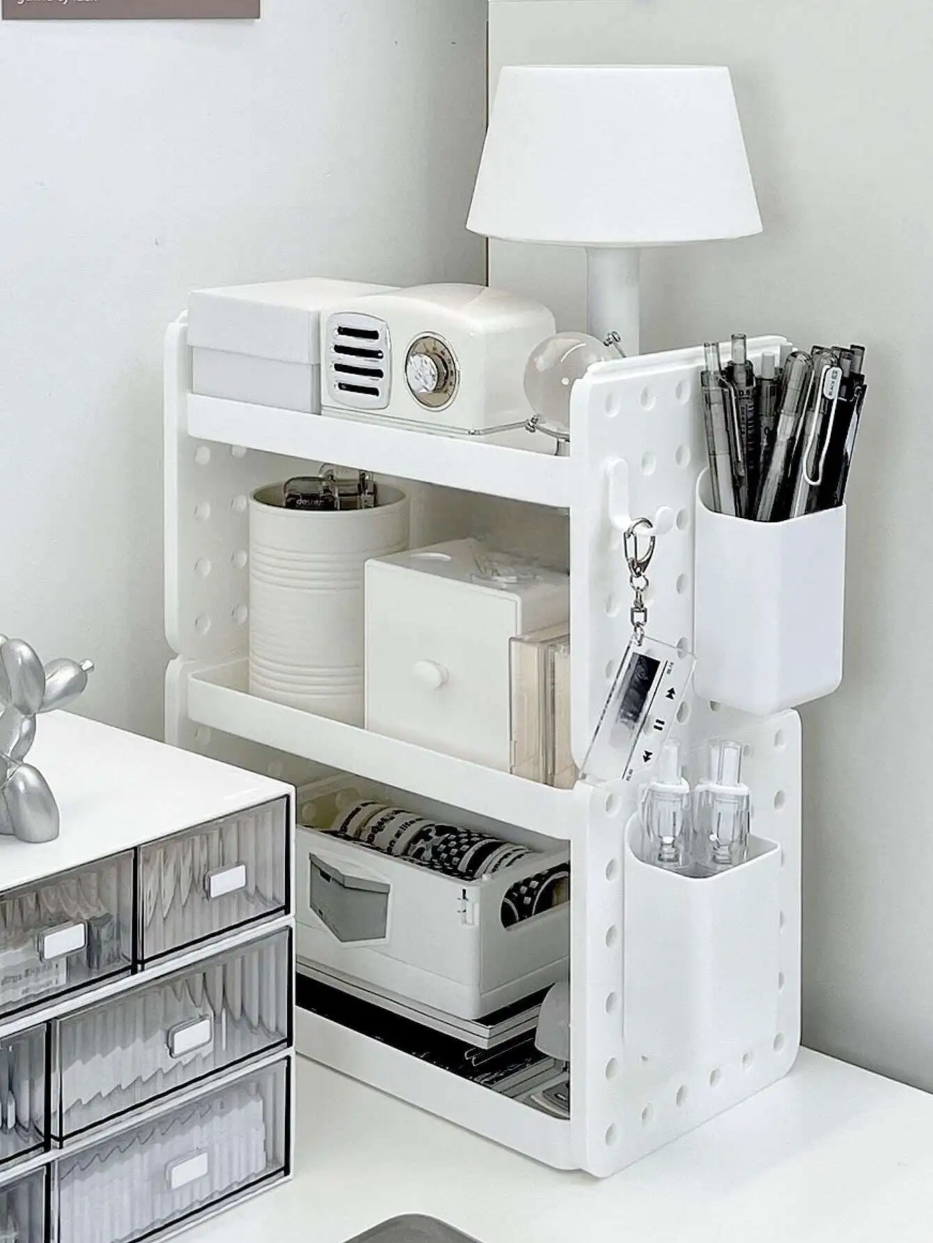 

1 шт. двухслойный полый настольный органайзер Ins Style с крючками, подставкой для карандашей и полкой для хранения