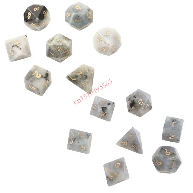 

D4 D6 D10 D12 D20 Многогранные игральные кости из натурального драгоценного камня с номером для вечеринок 448C