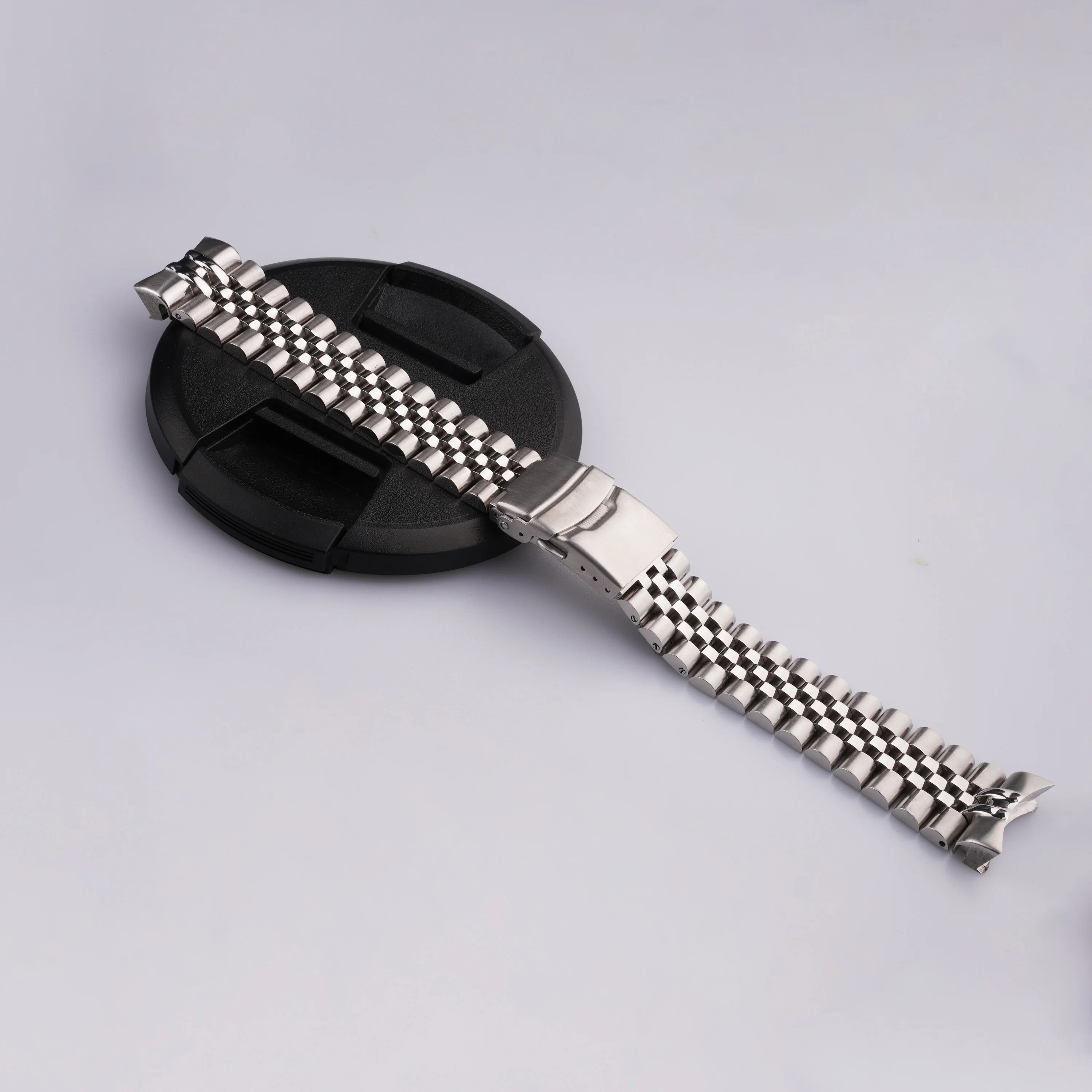 22mm Silver Jubilee Watch Band Solid Curved End Links Strap Bracelet Double Push Clasp For Seiko 5 SRPD53K1 SKX007