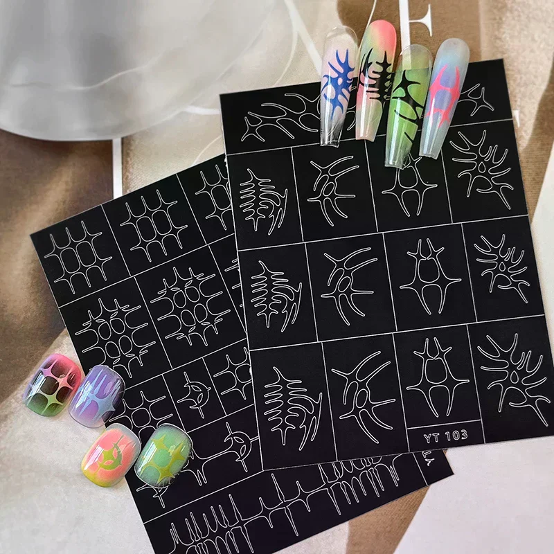Airbrush Stencil For Nails Stars Moon Fishbone Pattern Hollow Nail Sticker Templates For French Nail Manicure Stickers