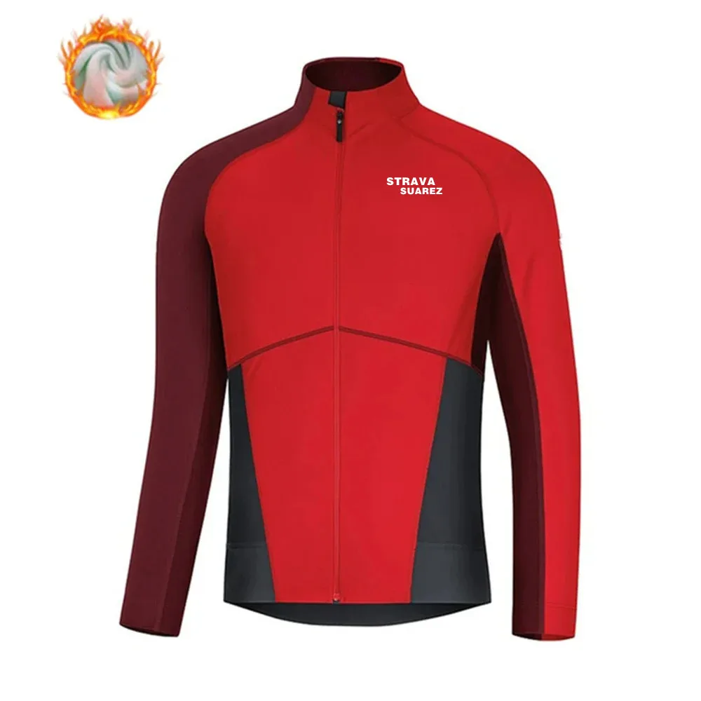 STRAVA SUAREZ Winter Thermal Fleece Jacket Men Long Sleeve Sport Wool Jersey Bicycle Cycle Printed Uniform Road Ciclismo Hombre