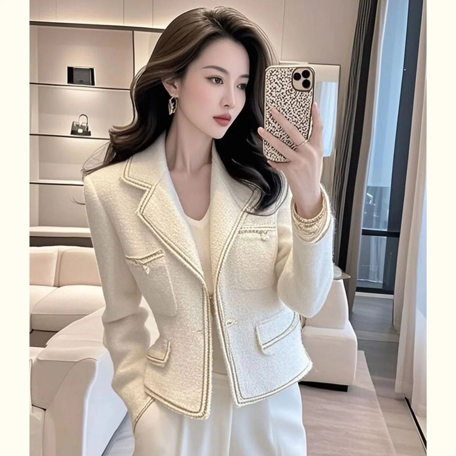 

Small Fragrant Style Coat For Girls New Autumn Winter Short Top Cute Unique Chic Jacket For Kids Teens School Party Gift