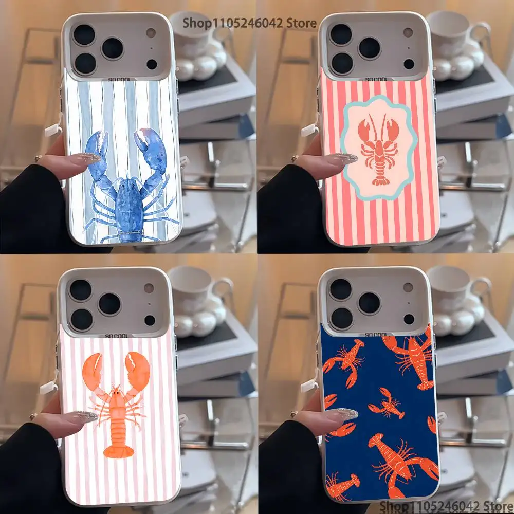 

Lobster On Stripes Ocean White Matte Shockproof CoverPhone Case For iPhone 17,16,15,14,13,12,11,Pro,XS,Max,Plus,Mini,SE4,E