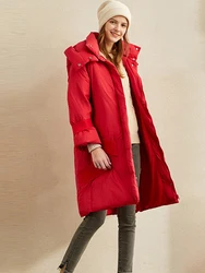 Amii minimalismo piumino invernale donna giacca lunga con cappuccio 90% piumino d'anatra bianco cappotto da donna caldo sciolto 12170629