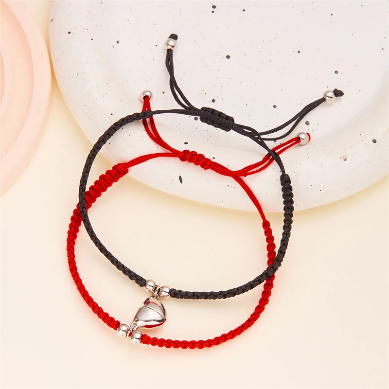 2 Stück einfache handgemachte Paar Armband für Frauen romantische Herz magnetisch passende Armband Charme Bestie Freundschaft Schmuck Geschenke – Detail 9
