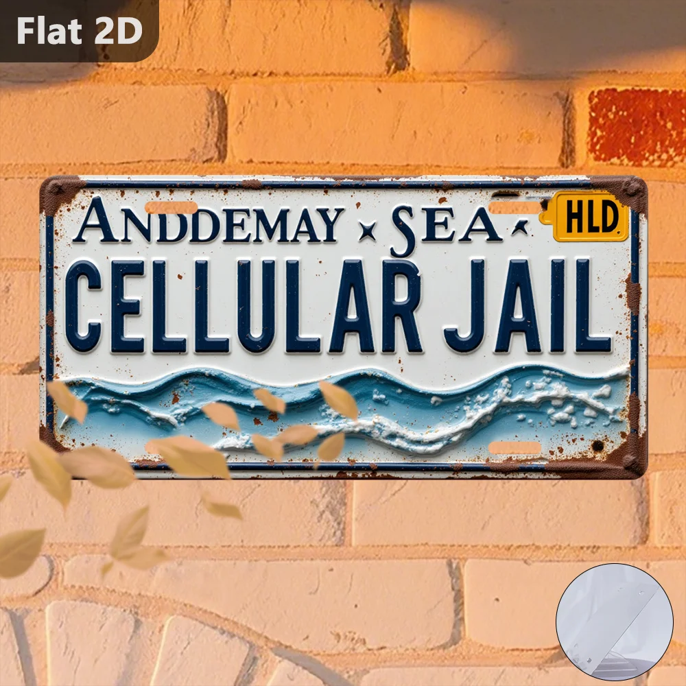 2D-Flach, 1 Stk., Nur zur Dekoration, Außenschilder & Wanddeko (30,48 cm x 14,99 cm), Schild ANDDEMAY SEA CELLULAR JAIL, Retr