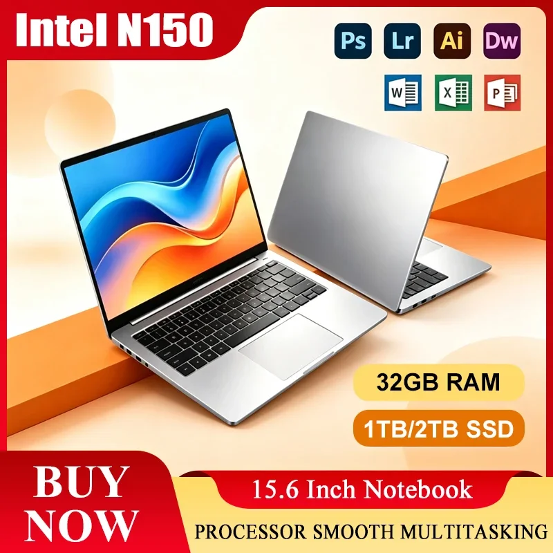 15.6 inch Gaming Laptop Computer N150 16GB RAM 1TB 2TB SSD PC Gamer Windows 11 Pro Laptops 1920*1080P Office Study Notebook PC