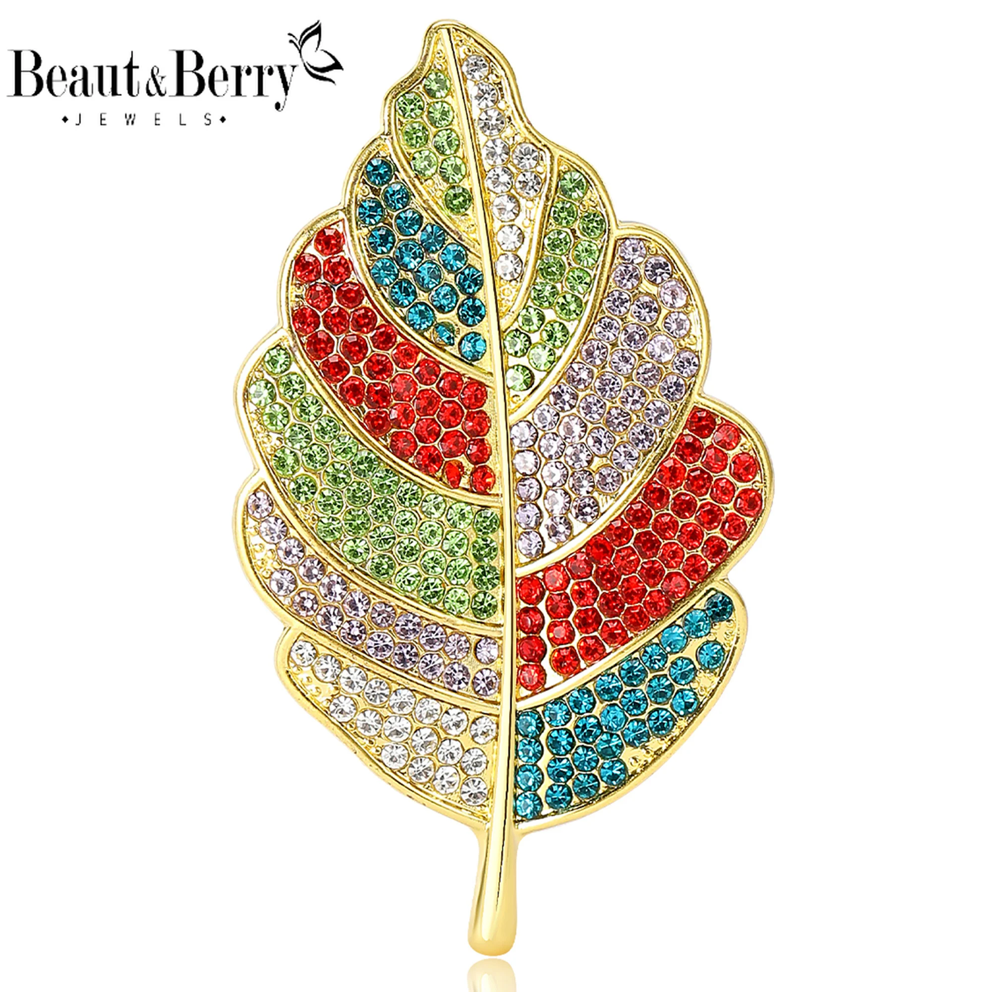 

Beaut&Berry Luxury Rhinestone Leaf Brooches for Women Plant Pins Casual Casual Party Accessories New Gifts Friends Decoration