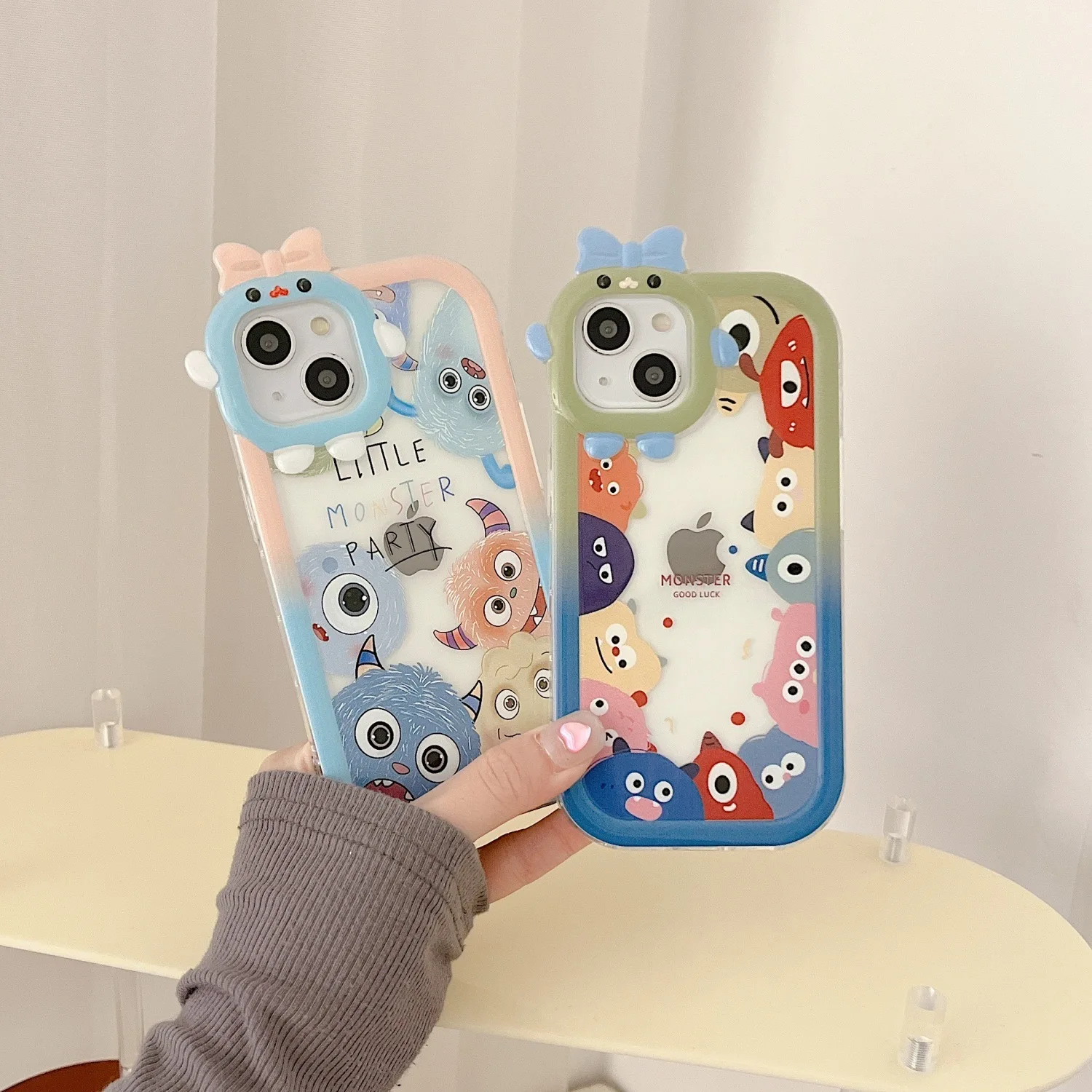 Cartoon Monster Collectie Telefoon Hoesje Voor Iphone 16 15 14 13 12 11 7 8 6 X Xr Xs Plus Pro Max Monster Lens Zachte Siliconen Hoes