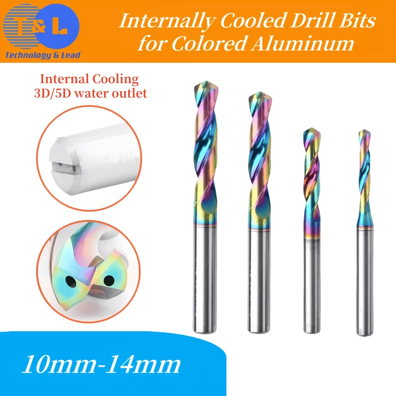 T&L Solid Carbide Internal Cooling Drill DLC PRO Bit Hole Drilling 3xD 5xD Cutting CNC Tool for Aluminum Diameter 10mm-14mm