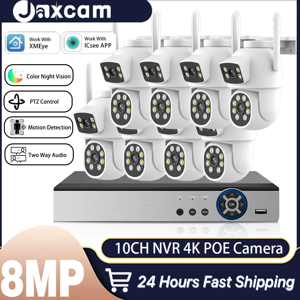 

Комплект 4K POE NVR на 10 каналов с двумя объективами, 8 МП, Wi-Fi, PTZ-камерами, системой автоматического отслеживания, для наружного видеонаблюдения, IP-камеры для дома