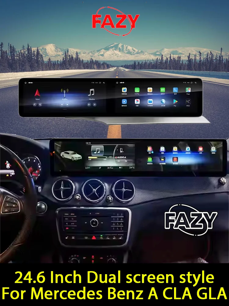 24,6 Zoll Carplay Android Auto Dual-Touchscreen für Mercedes Benz A CLA GLA W176 C117 X156 W463 Autoradio WIFI GPS Navigation