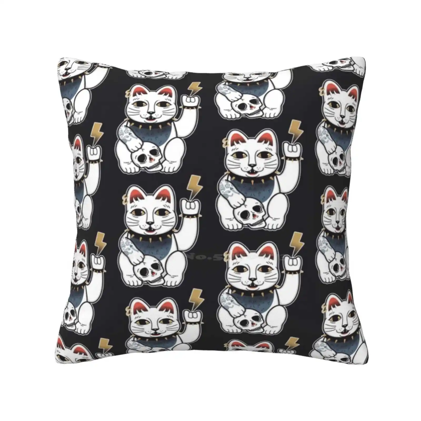 Neko Tattoo Home Sofa Car Waist Throw Pillowcase Maneki Neko Tattoo Style Metal Animals Animal Lover Thunder Lightning Music