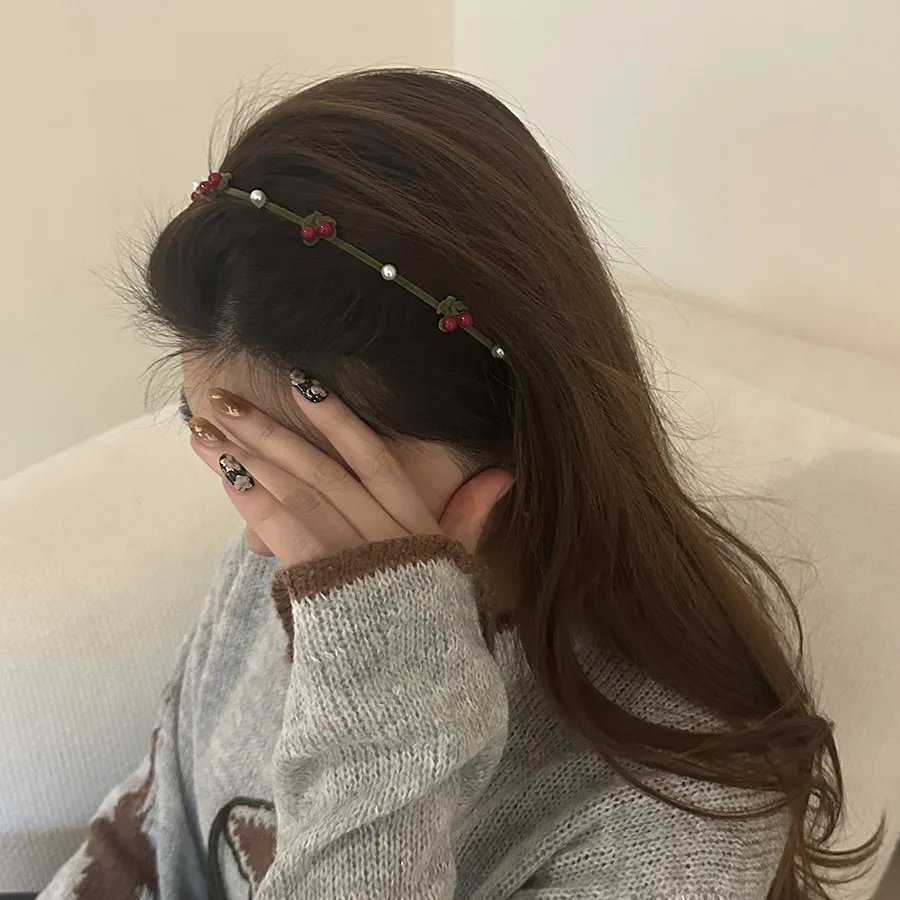 Thin Flocked Pearl Flower Bow Headband Sweet Cute Daily Outing Hair Band for Women Premium Quality Black