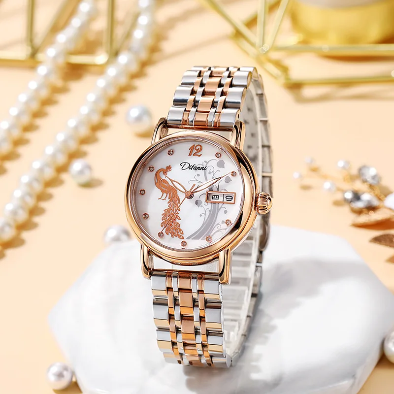 Stainless Steel New Phoenix Design Date Luminous Waterproof Self-Wind Automatic Mechanical Watch for Women
