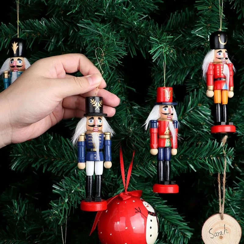 6/1Set Wooden Nutcracker Doll Soldier Miniature Figurines Vintage Handcraft Puppet New Year Christmas Ornaments Home Decoritions