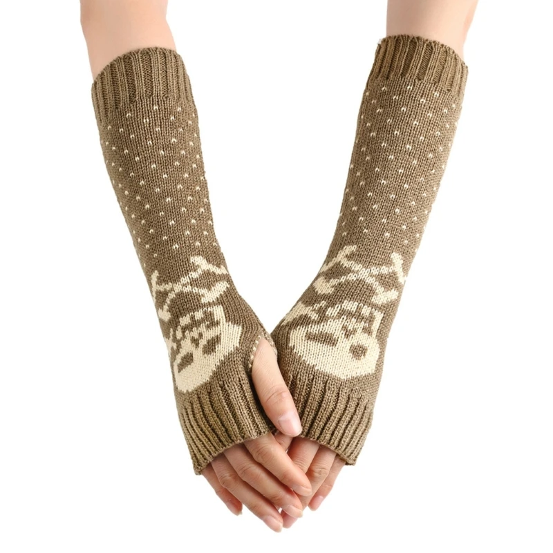 Girls Lengthen Wrist Crochet Fingerless Gloves Half Finger Keep Warm Skull Pattern Mittens for Women Winter Supplies