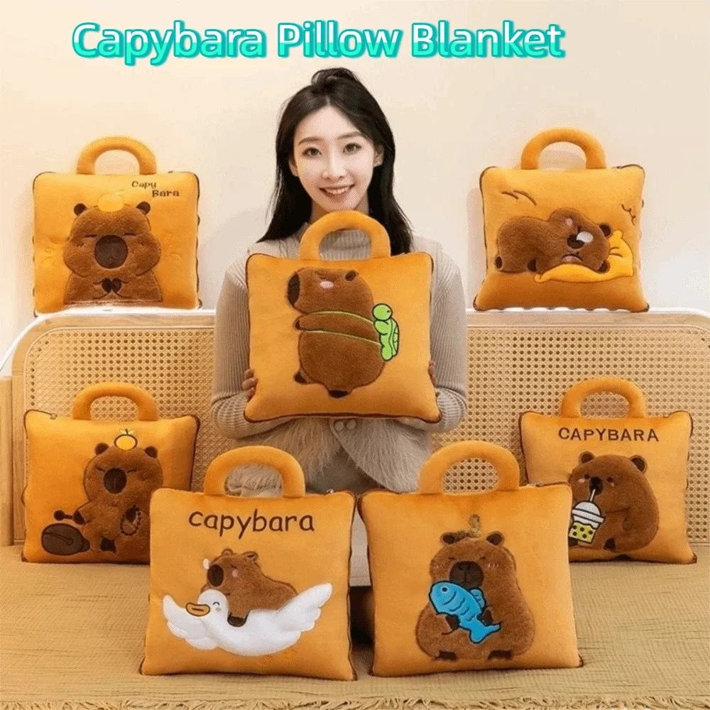 

Cute 2 in 1 Capybara Pillow Blanket Cartoon Plush Nap Cushion Blanket Soft Cozy Air Conditioning Blanket Office Nap