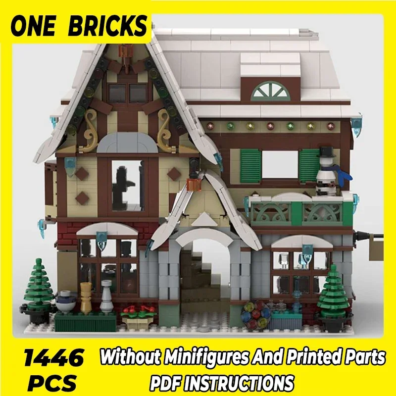 Moc Building Blocks Modular Street View Winter Village Technical Bricks DIY Assembly Construction Toys For Childr Holiday Gifts