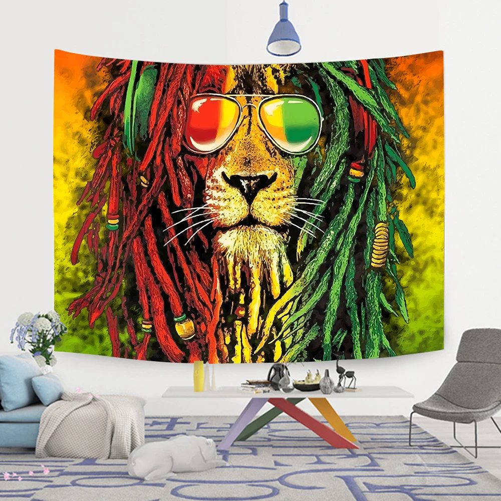 Rasta Rastafarian Tapestry, Lion Crown Flag Hippie Art Wall Hanging Tapestries for Living Room Bedroom Decor Banner