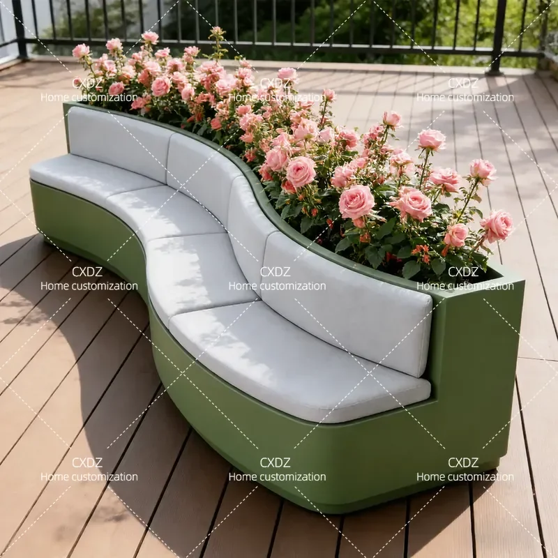 Outdoor Flower Box Sofa Seat Stool Modern Minimalist Soft Cushion Courtyard Multi-functional Leisure Bench with Backrest