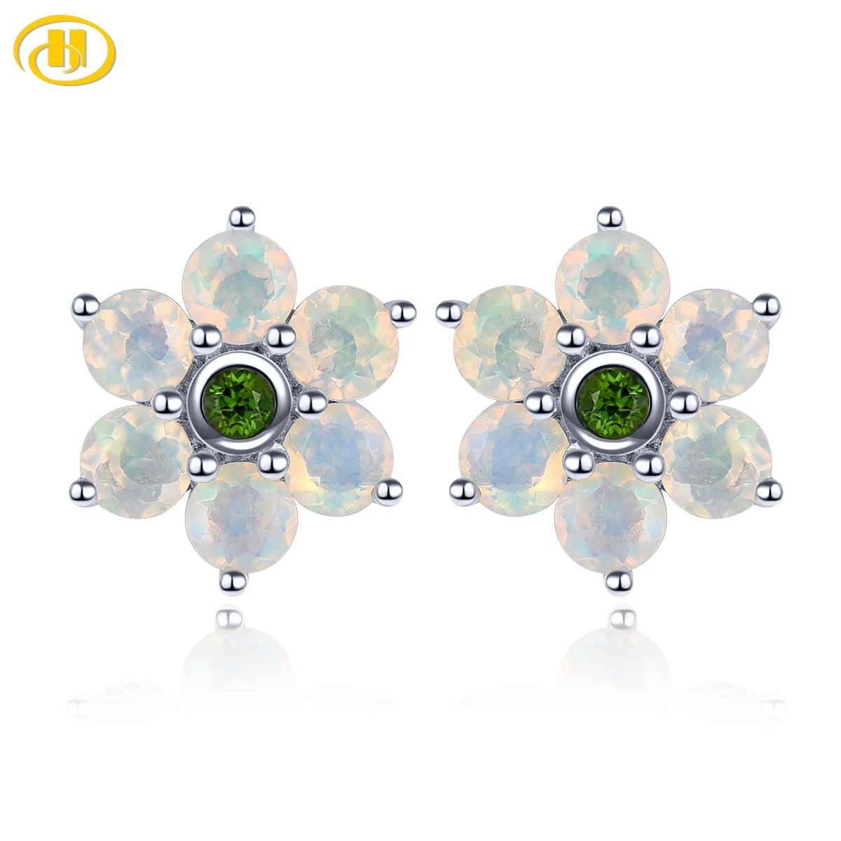 

Natural Opal Diopside Silver Earring 1.2 Carats Multicolor Gemstone Lovely Style Ladies S925 Fine Jewelry Birthday Gifts