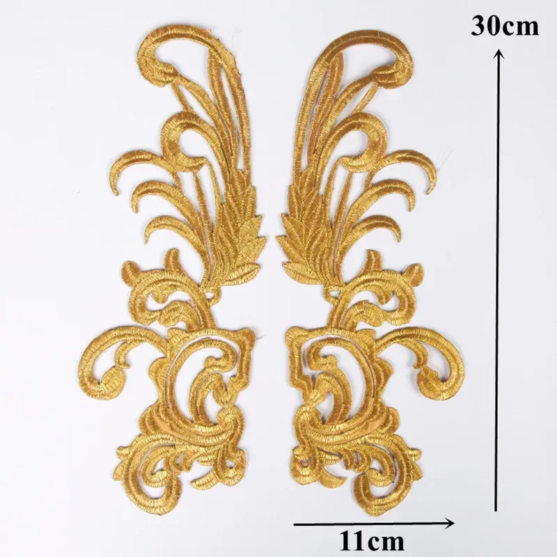 2Pcs Embroidered Gold Flower Baroque Applique Collar Iron Sew Patch Badges For Wedding Bridal Gown Clothes Dress Decor DIY Craft