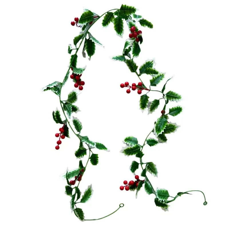 Plantas de plástico de grosella roja navideña de espuma Artificial, decoración de cafetería montada en la pared, 200cm, hojas de plantas verdes simuladas, vid, 2 uds.