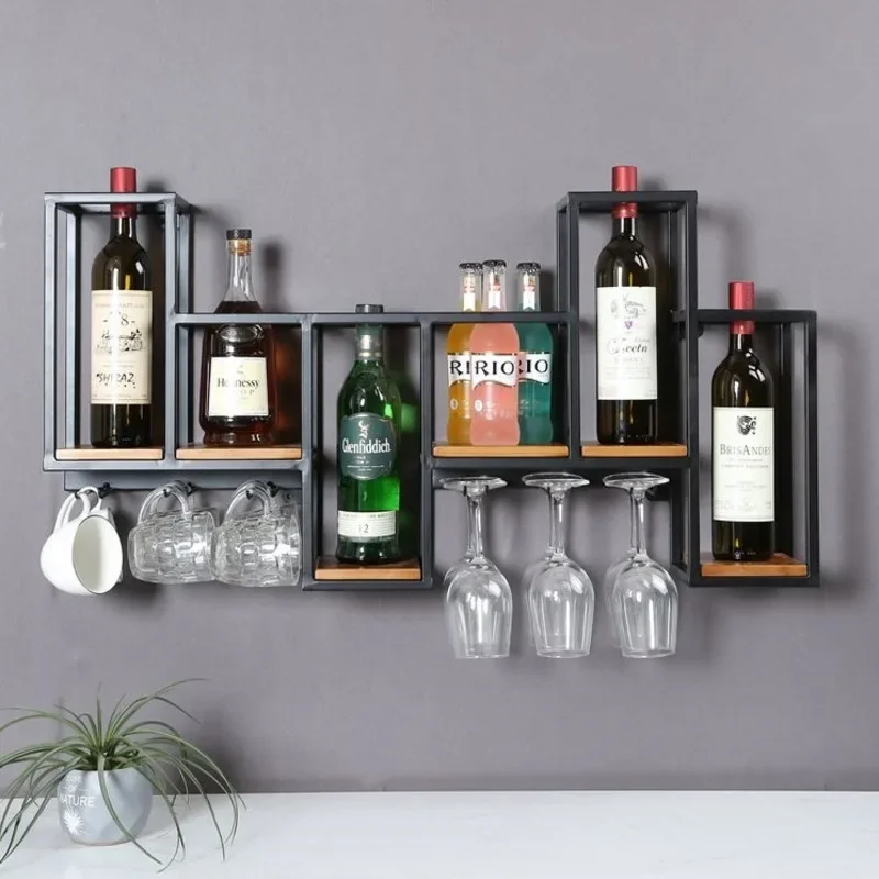 Wall-Mounted Vino Repository Storage Innovation Restaurant Bottle and Glass Exhibition Chic Holder European Metallic Art