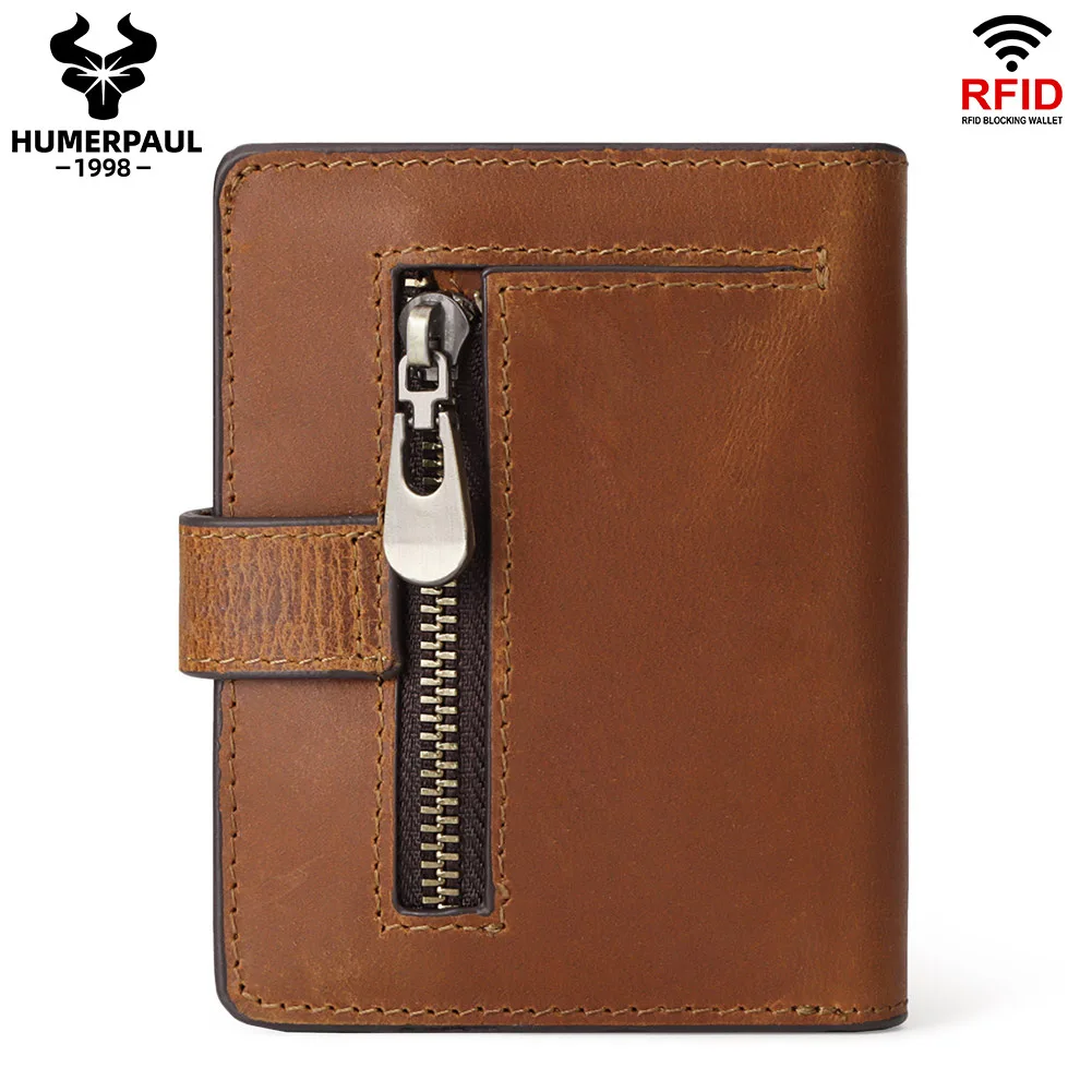 Designer Fashion Genuine Leather RFID Blocking Anti-Theft Credit Card Holder Zipper Wallet for Men Luxury Billetrera Lujo Hombre