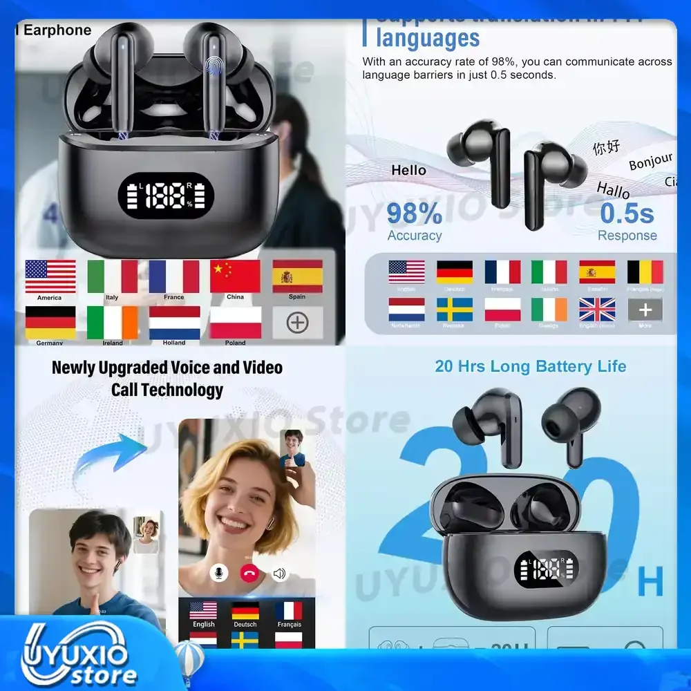 

Беспроводные наушники UYUXIO TWS с AI-переводом в реальном времени, поддержкой 144 онлайн-языков, ANC и ENC для бизнеса