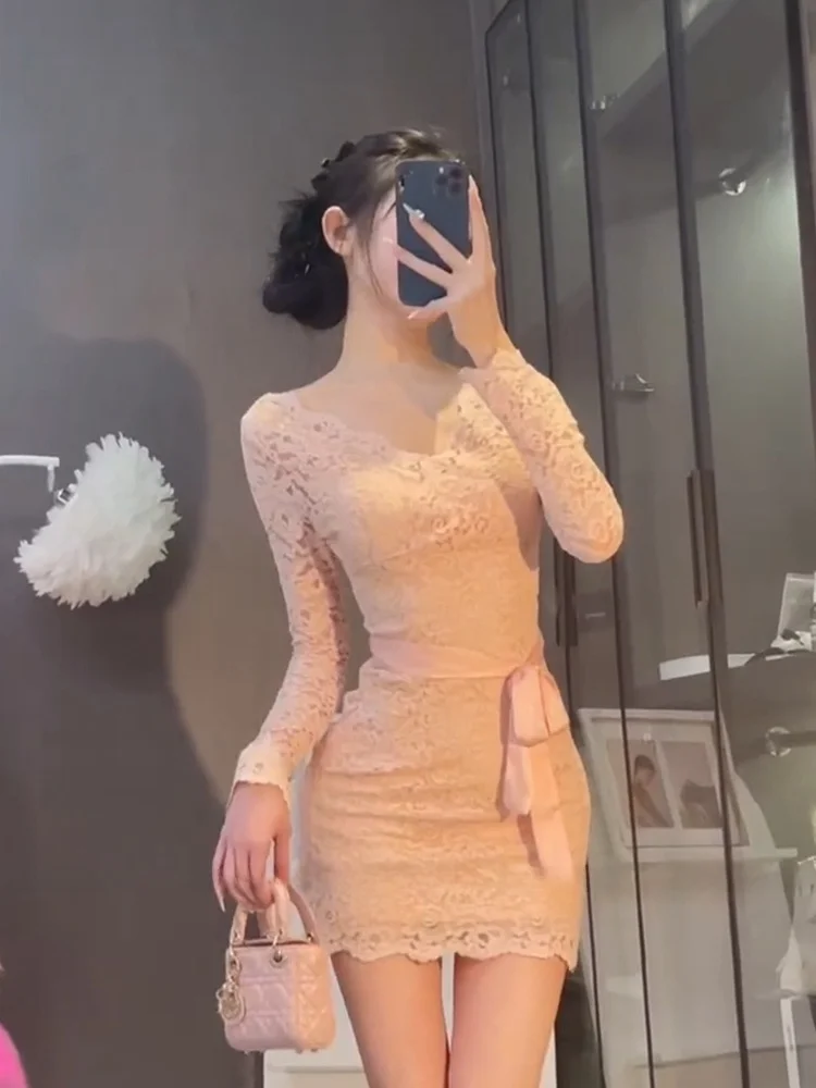 

XZY Sexy Lace Bodycon Dr Women's Inner Wear Slim Fit Butt Covering Spring Autumn Korean Sle Commute Faion Pure Color