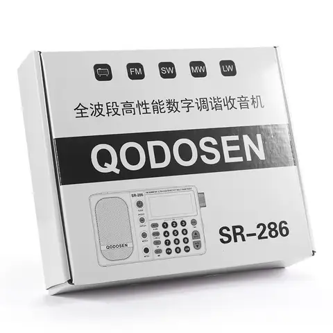 Original QODOSEN SR-286  FM/LW/MW/SW Shortwave  Radio Receiver 18650 Battery ntenna Attenuator/Switch,AMP Switch, + BOX