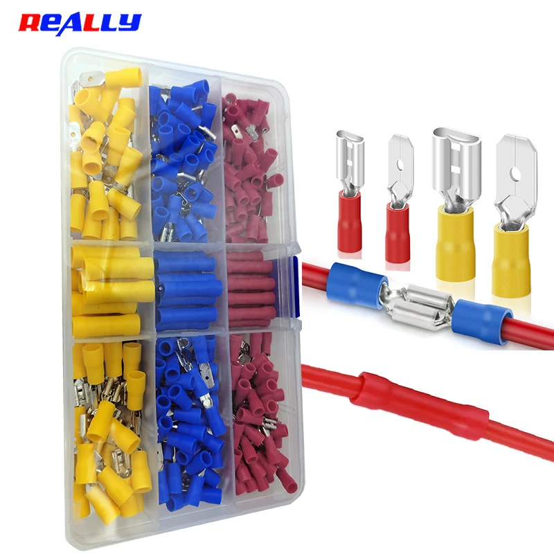 

FDD MDD Insulated Copper Spring Terminal Cold Pressed Male And Female Shovel Butt Car Speaker Wire Connector 100pcs, 270PCS