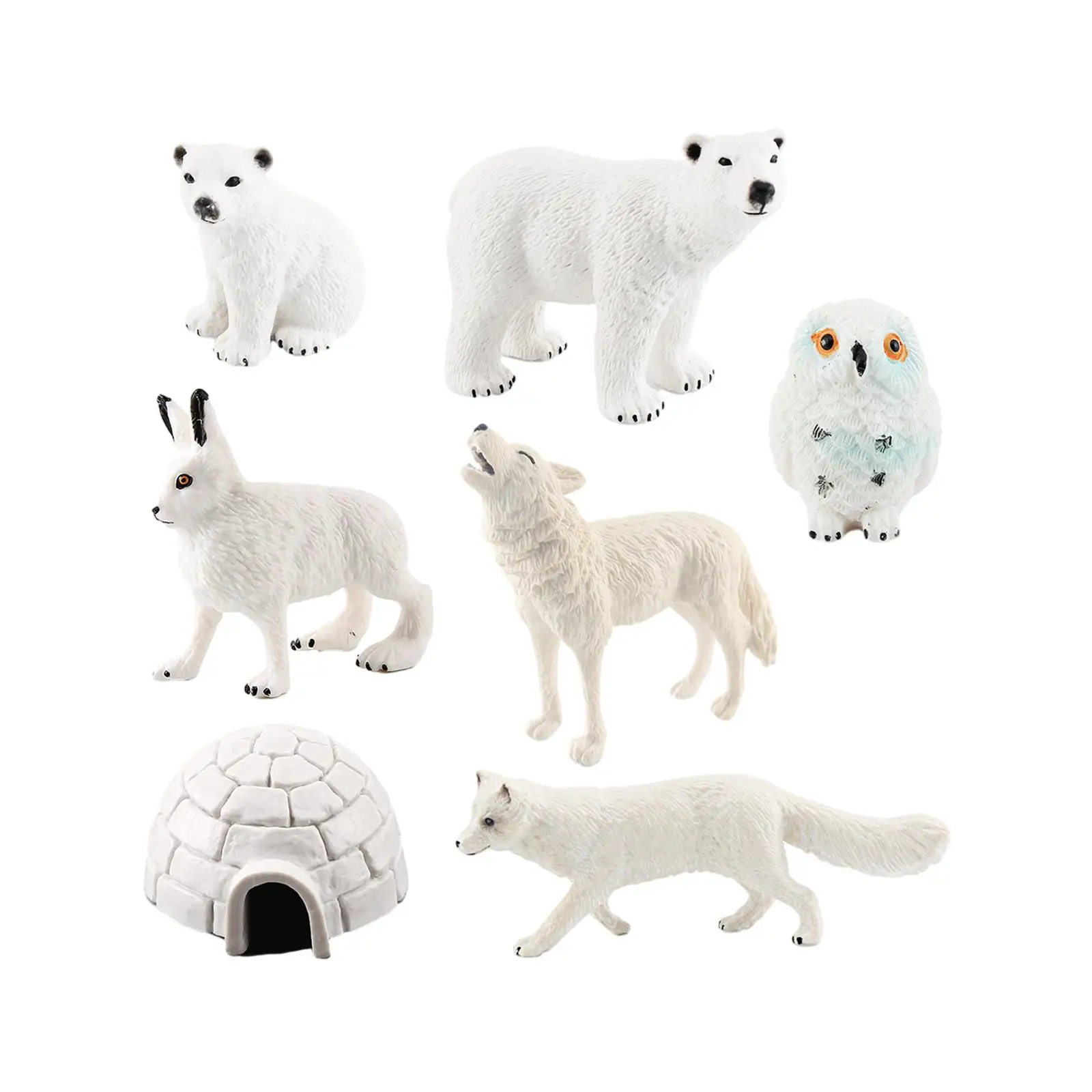 7x Arctic Animal Model Miniatures Includes Arctic Bear Family, Igloo, , Owl